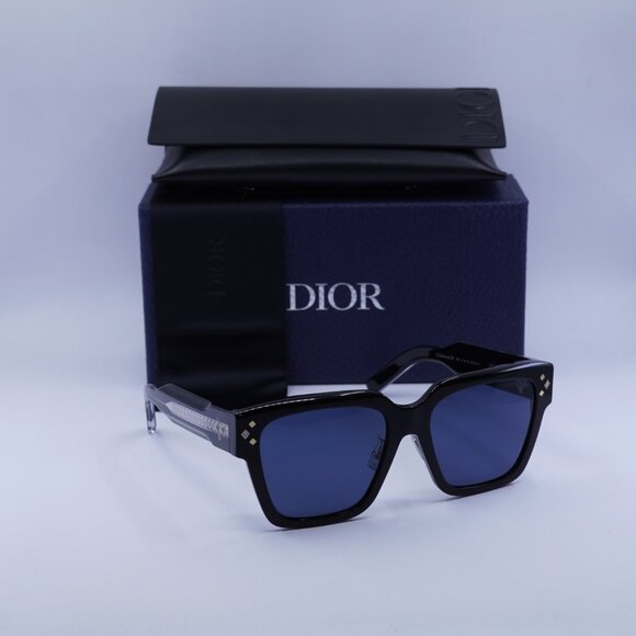Dior CD DIAMOND S3F 10B0 Square Sunglasses - Shiny Black/Blue - Picture 5 of 10